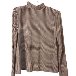 Nine West long sleeve striped velvet sheer mock neck Y2K top sz XS